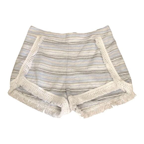 lulus Savvy Blue and White Striped White Fringe Along Sides Hem Shorts Medium - Picture 2 of 11